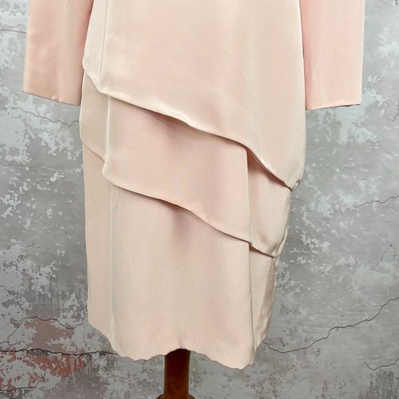 Vintage David Hayes Silk Pink Tiered Shift Midi Dress 8 - Picture 2 of 10
